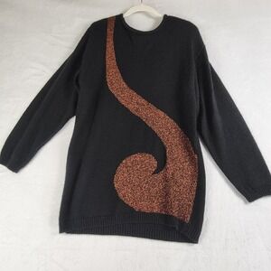 Vintage 80s Sweater Women Black‎ & Metallic Bronze Long Sleeve Size L Whimsigoth